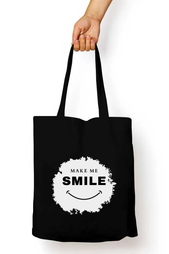 Black/White Tote Bag with Zipper ( Make me smile )