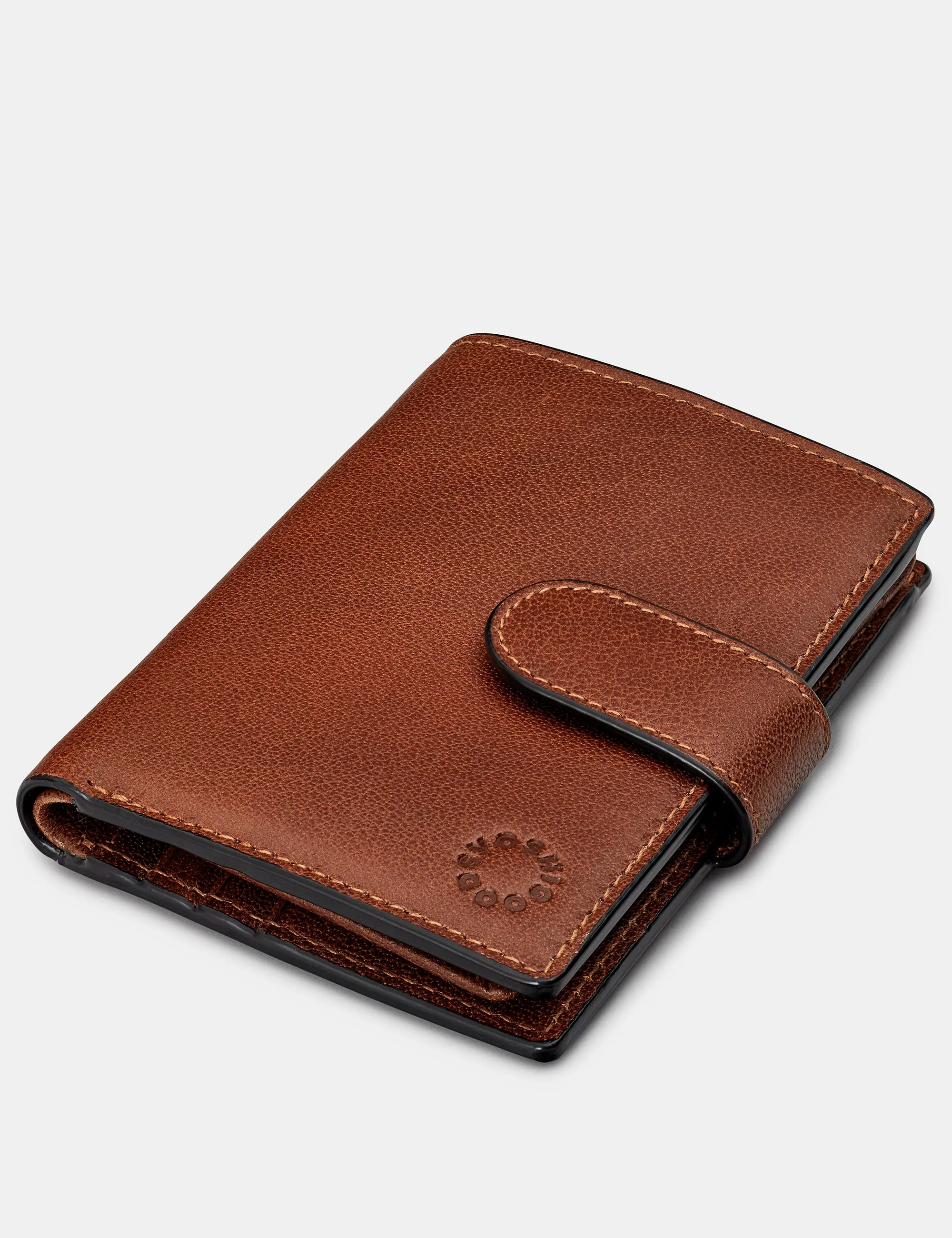 Brown Leather Card Holder Wallet With Tab