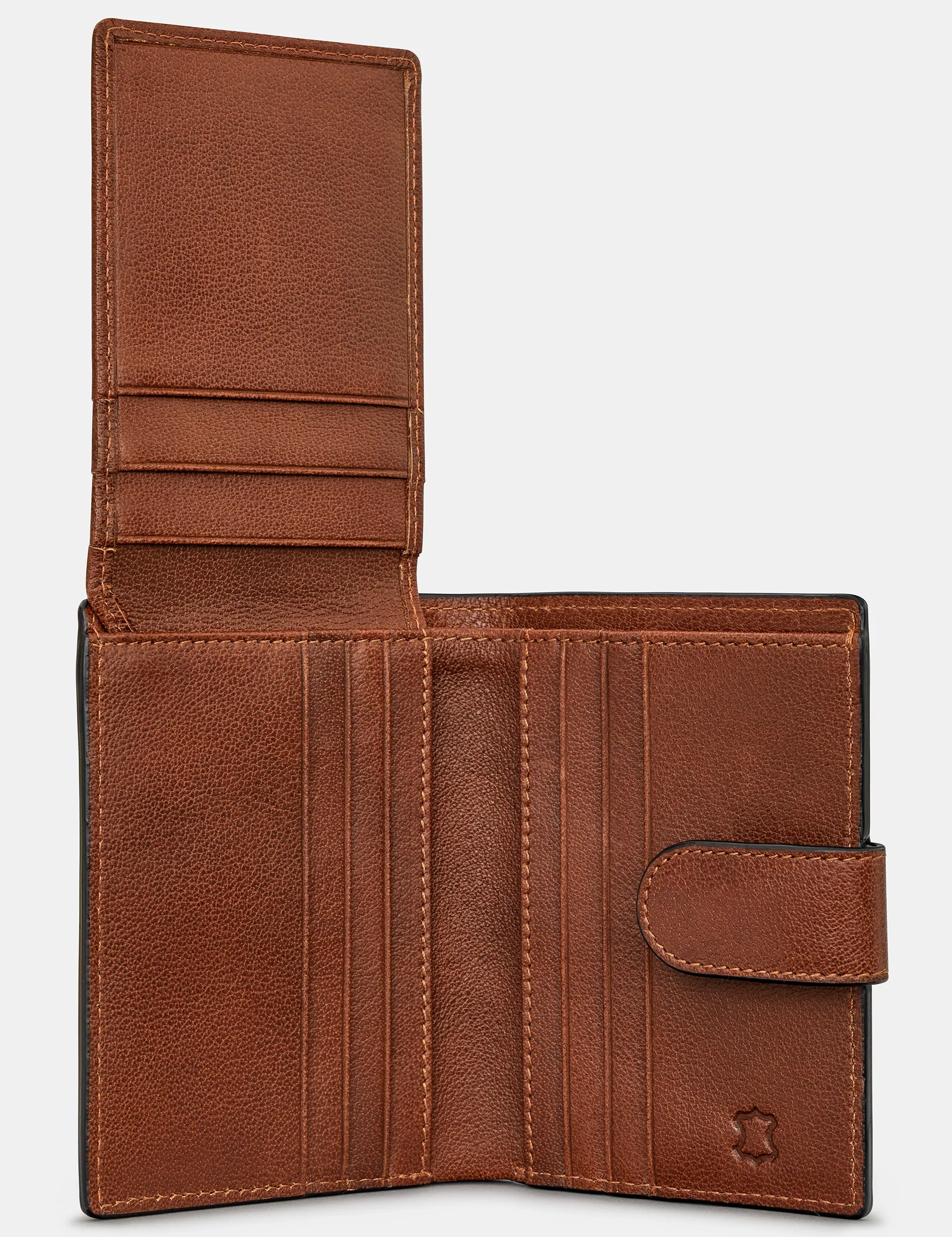 Brown Leather Card Holder Wallet With Tab