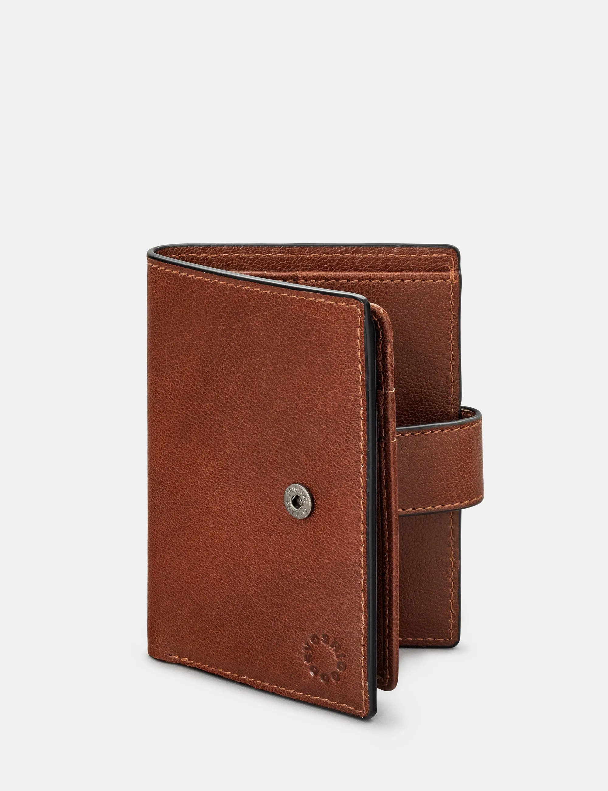 Brown Leather Card Holder Wallet With Tab