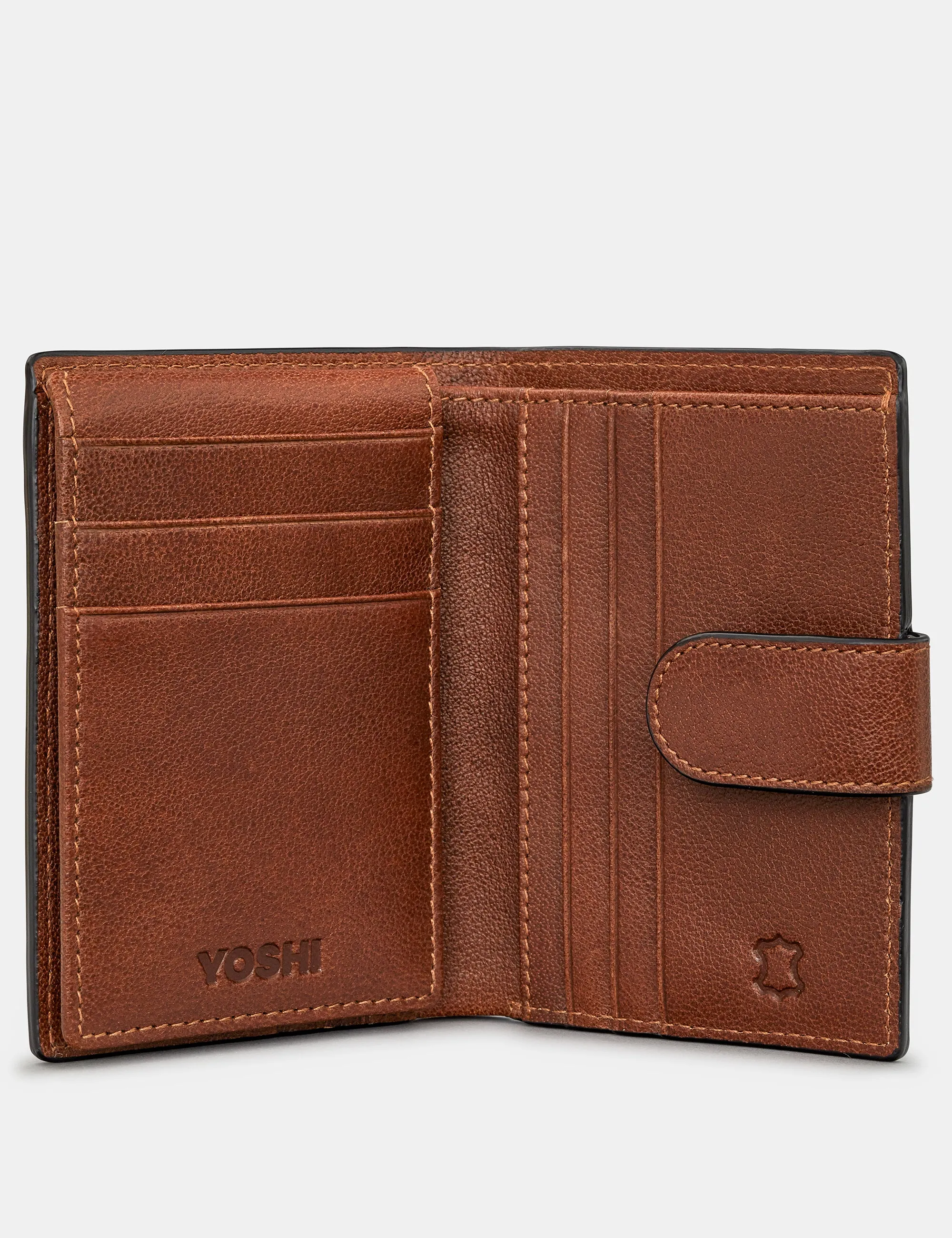 Brown Leather Card Holder Wallet With Tab