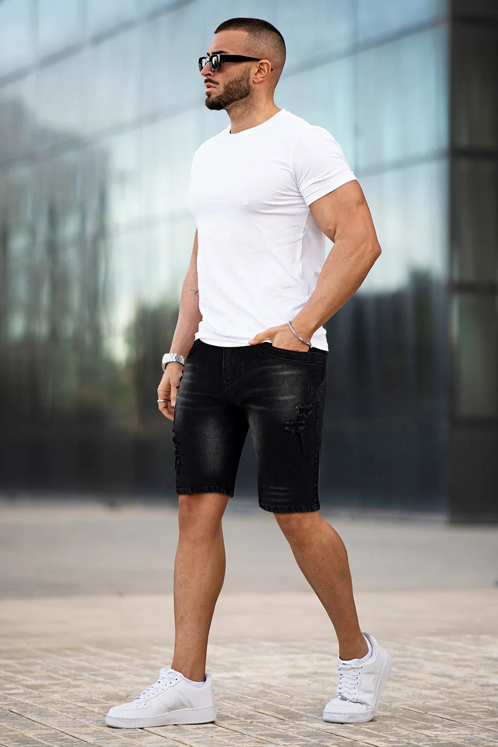 Buy $80 Free Shipping Men's Black Jean Short - Flexibility (Presale)