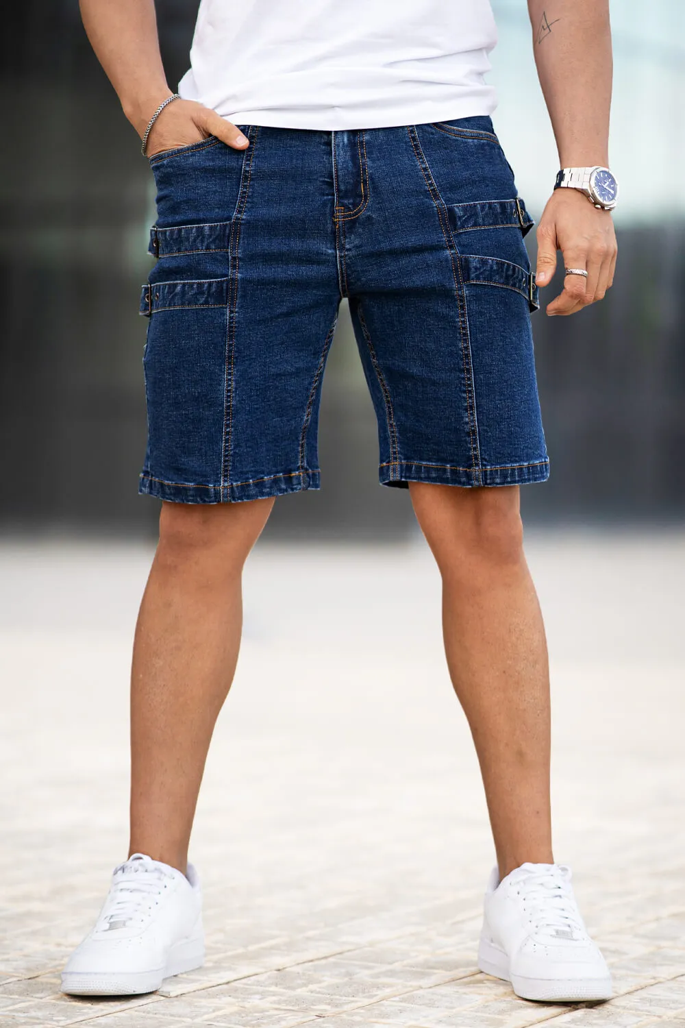 Buy $80 Free Shipping Men's Stretch Denim Short - Dark Blue