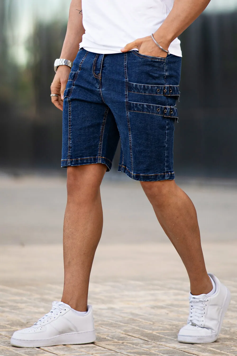 Buy $80 Free Shipping Men's Stretch Denim Short - Dark Blue