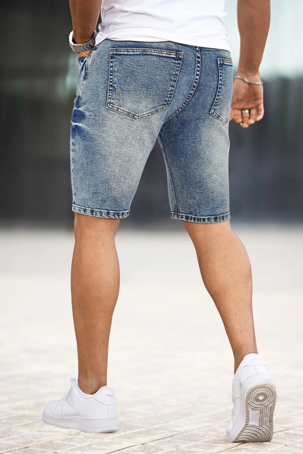 Buy $80 Free Shipping Men's Stretch Denim Short - Ripped And Blue (Presale)