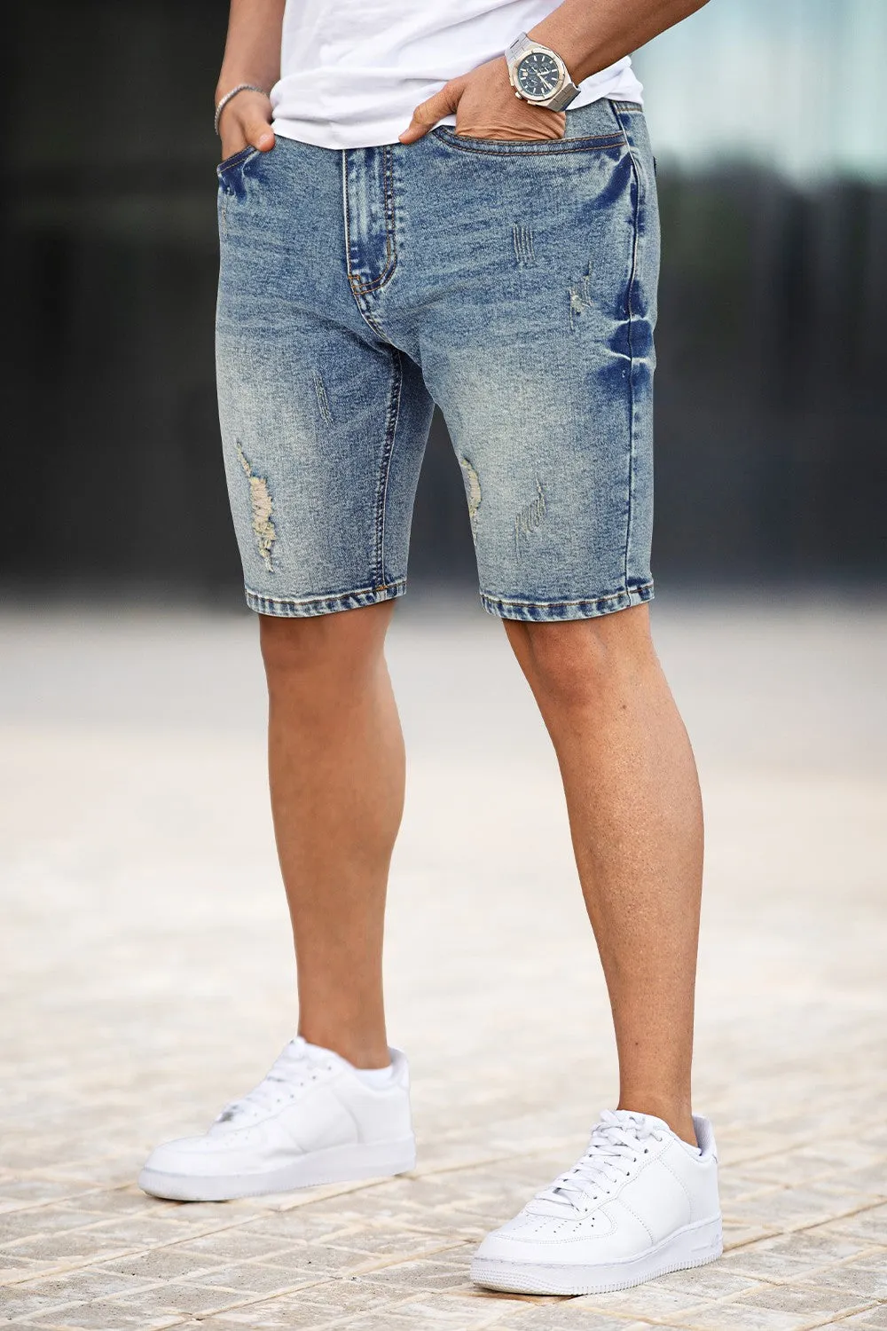 Buy $80 Free Shipping Men's Stretch Denim Short - Ripped And Blue (Presale)