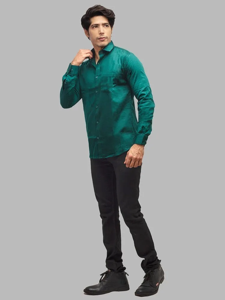 Casual Shirts for Men - Bottle Green Solid Giza Cotton Shirt