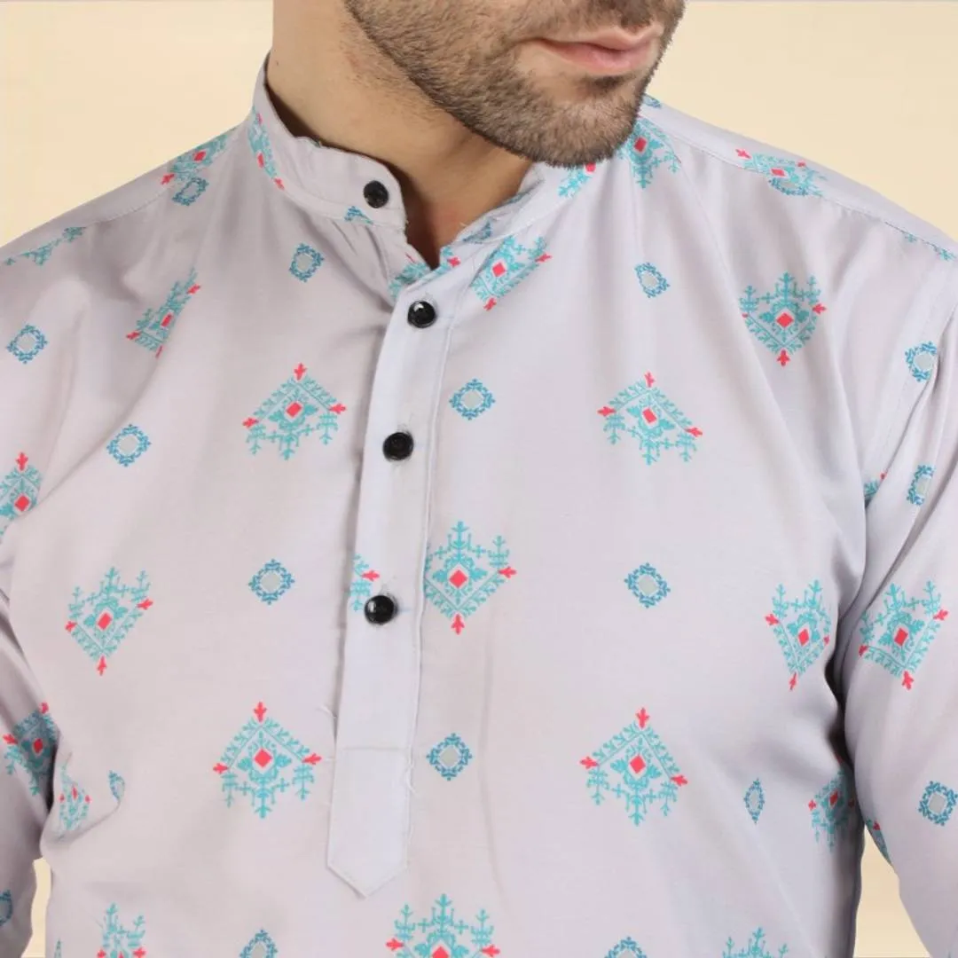 Classic Cotton Printed Short Kurtas for Men