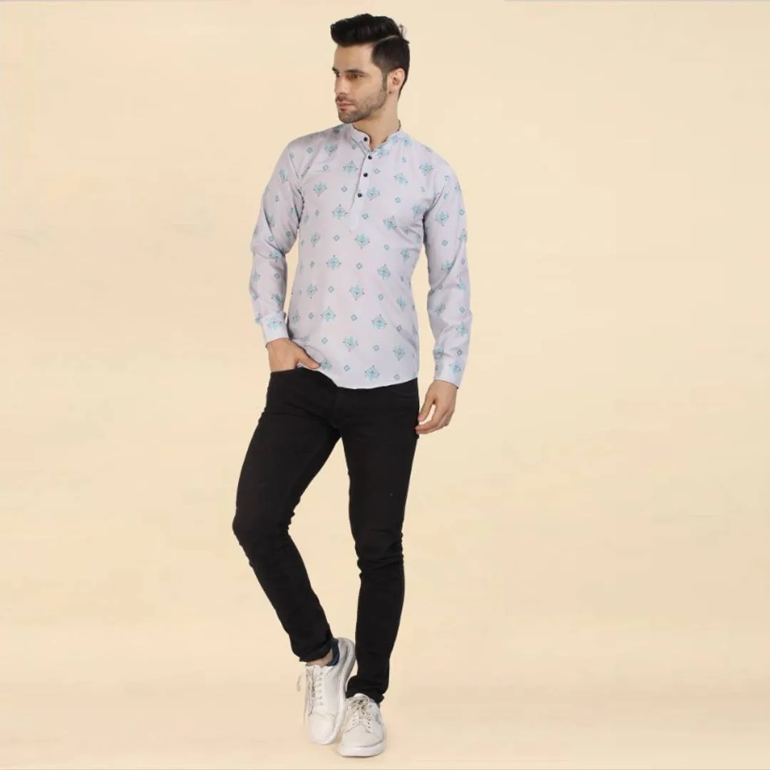 Classic Cotton Printed Short Kurtas for Men