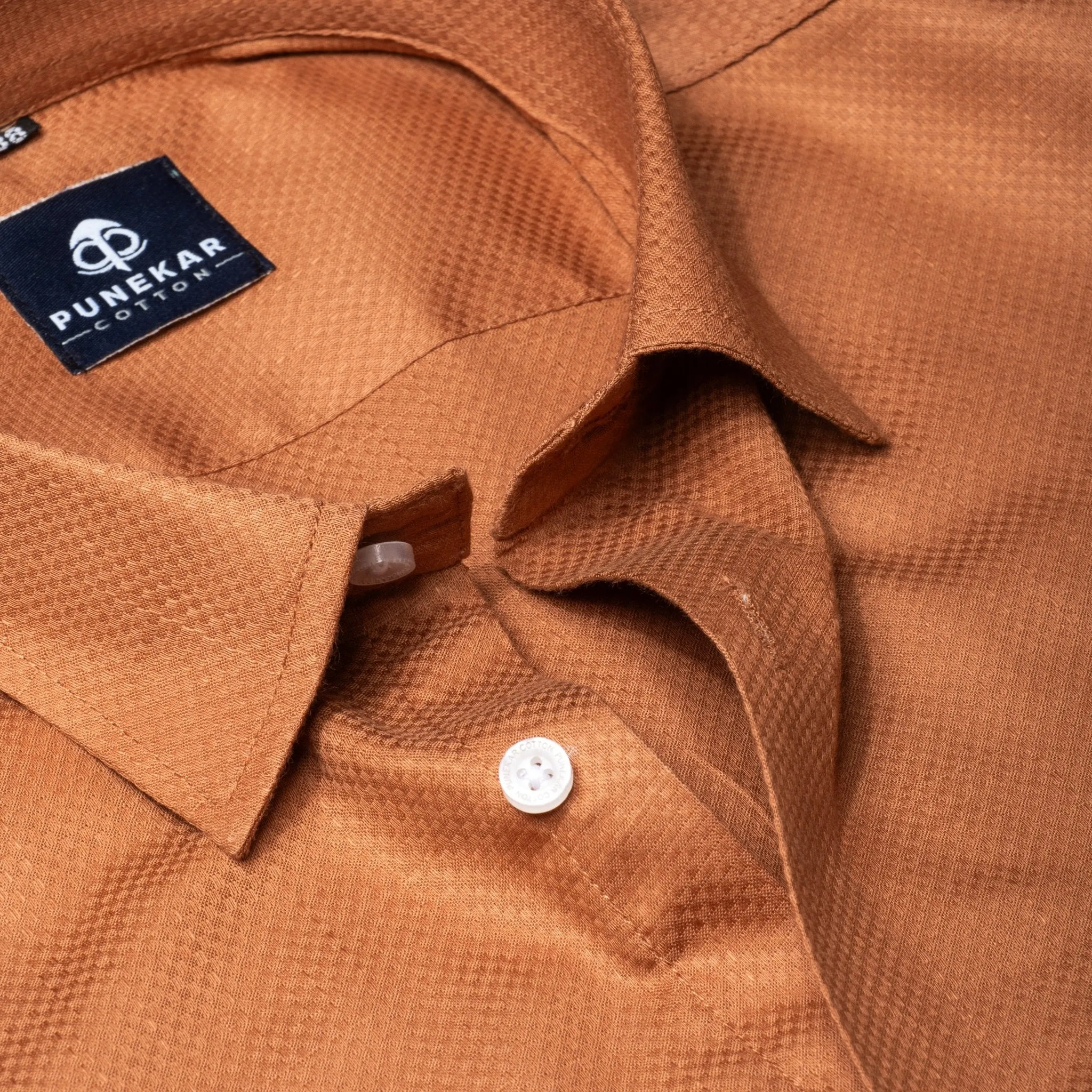 Copper Color Dobby Cotton Shirt For Men