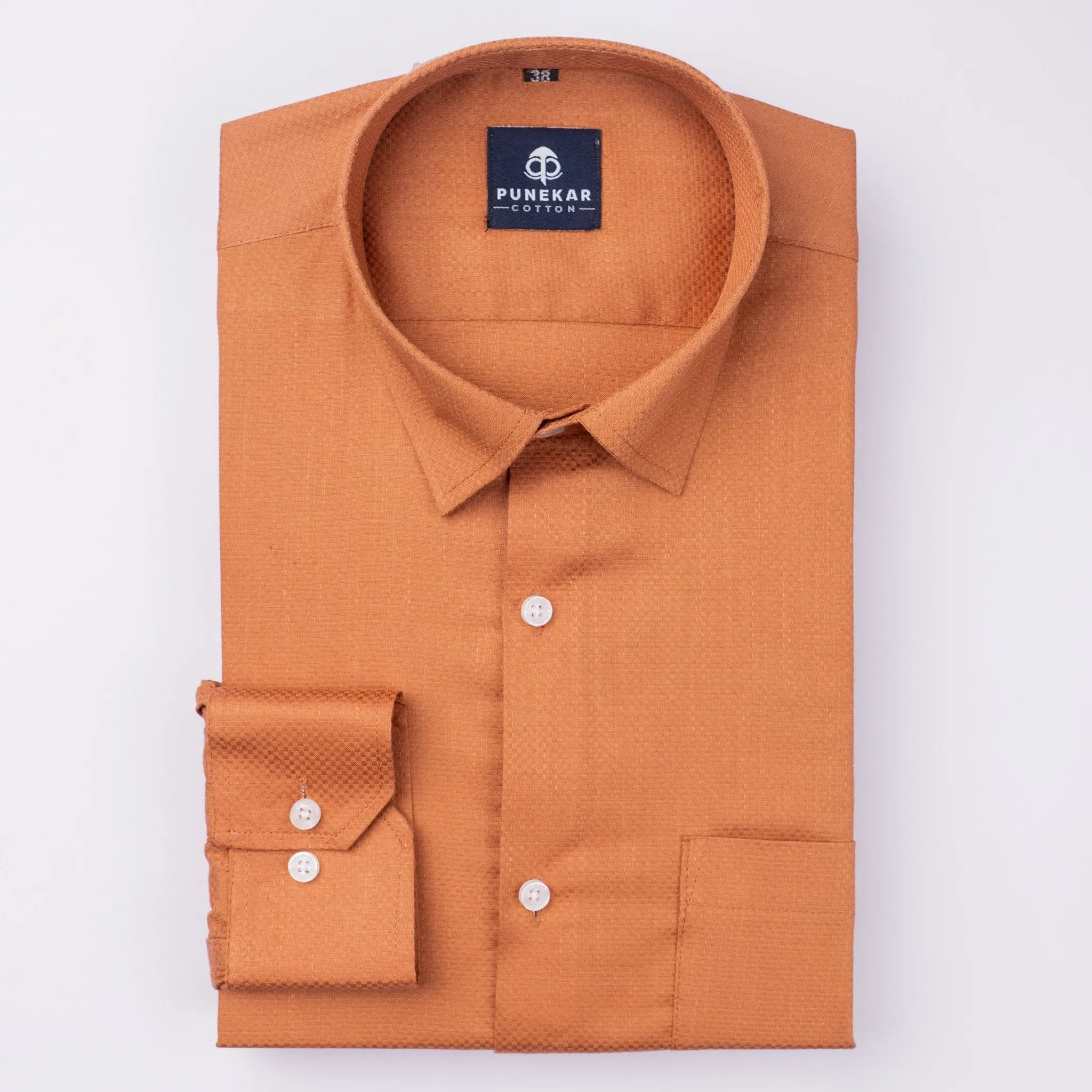 Copper Color Dobby Cotton Shirt For Men