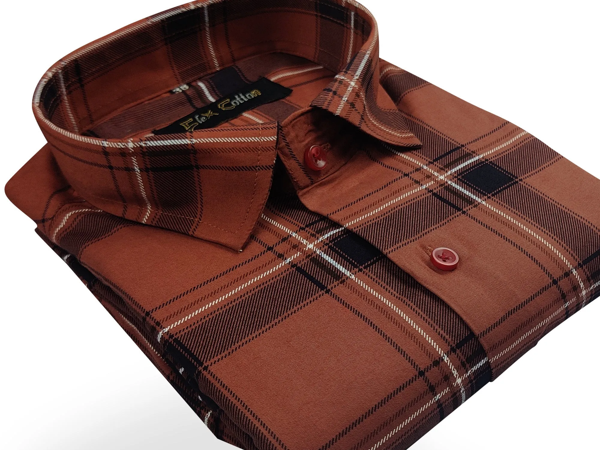 Copper Color Pure Cotton Casual Checked Shirt For Men