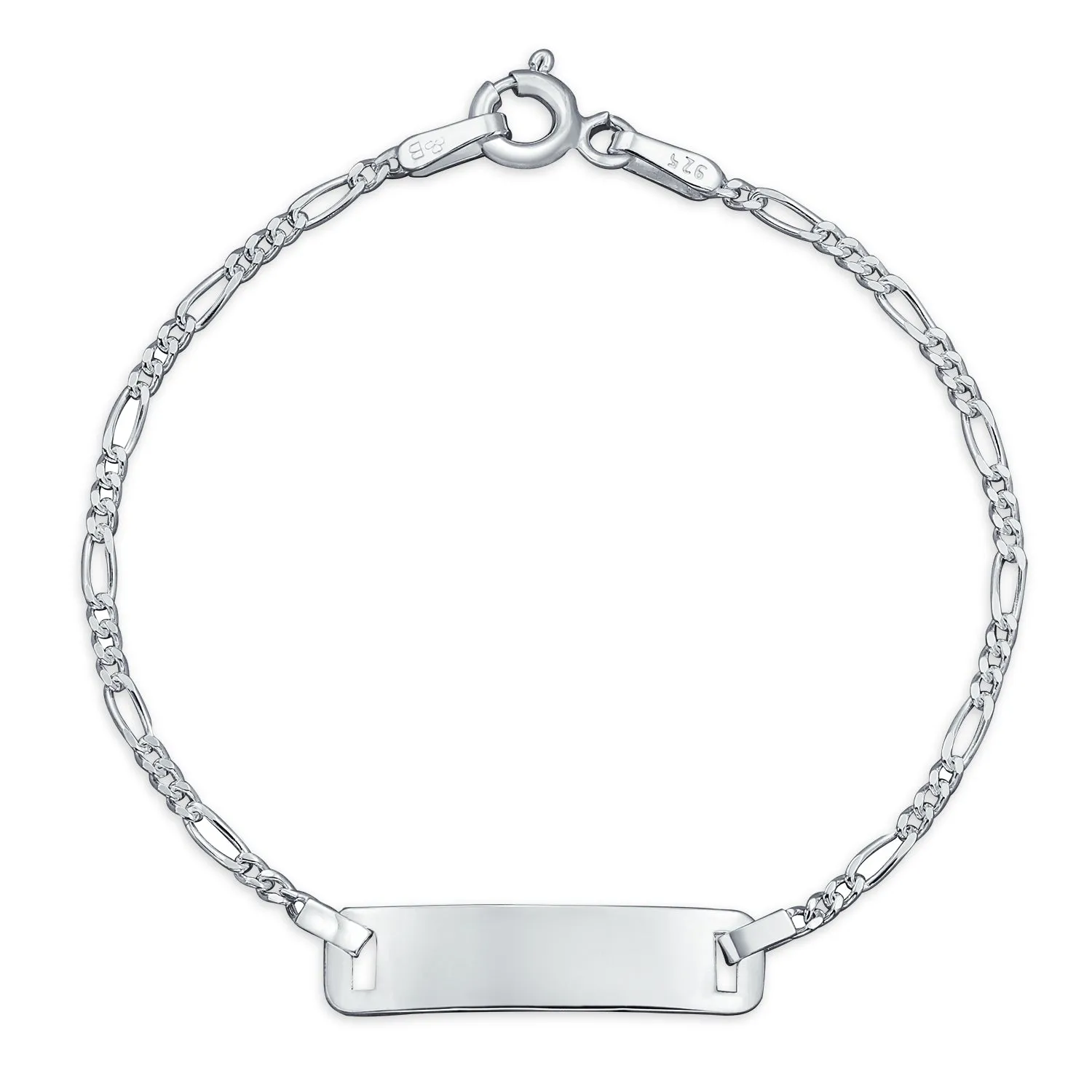 Dainty Virgin Mary ID Bracelet Figaro or Curb Chain Sterling Silver Wrist 6,7"