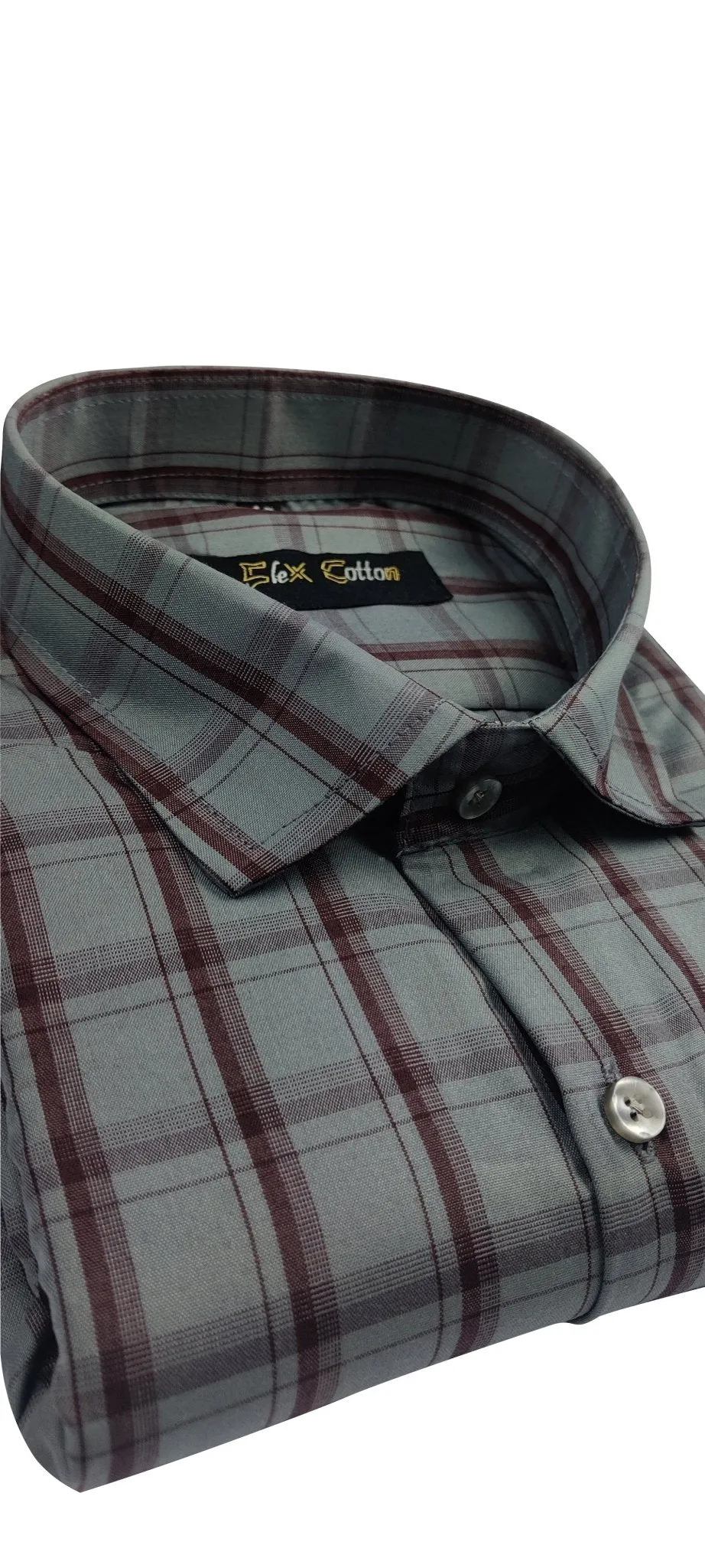 Dark Grey Color Poly Cotton Casual Checked Shirt For Men