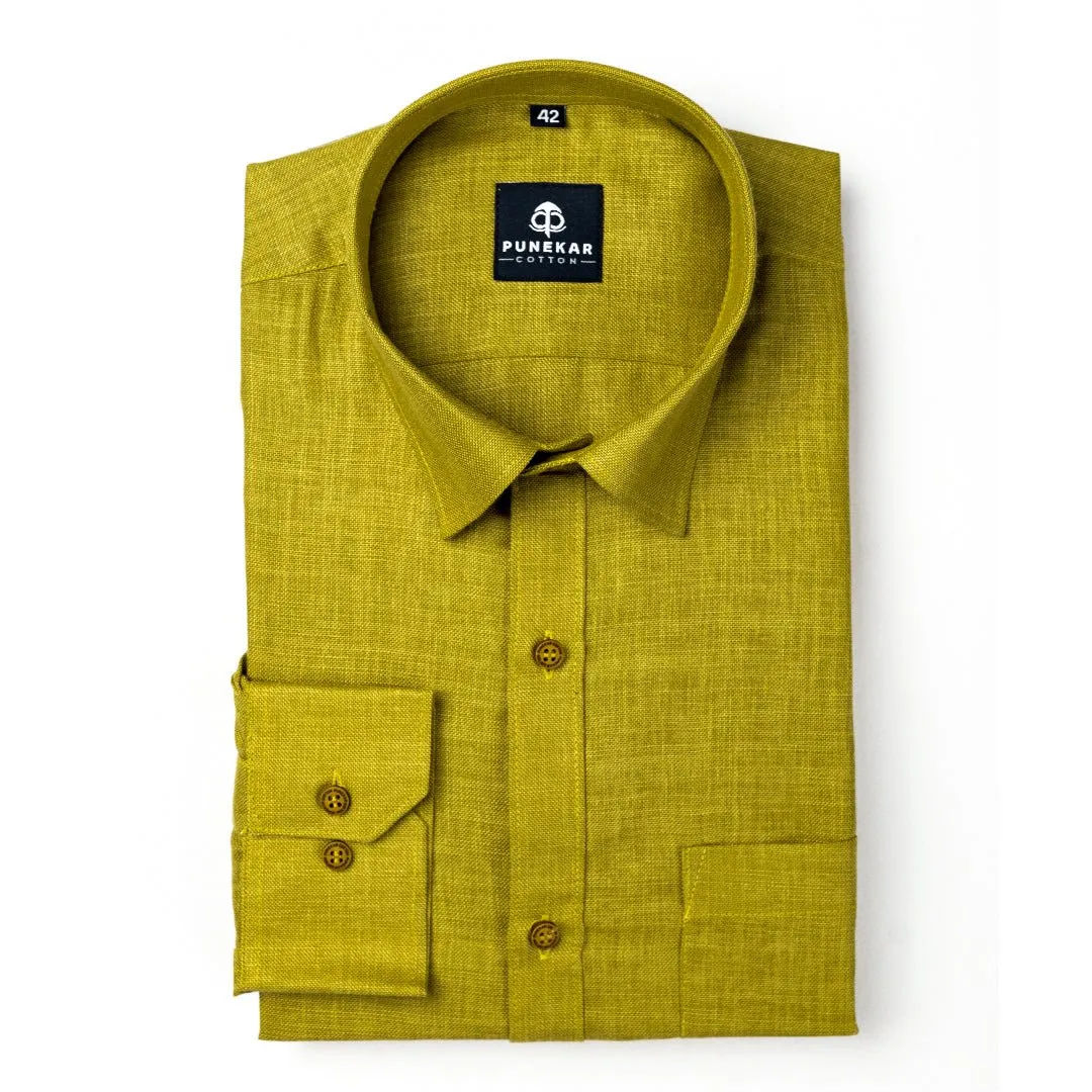 Dark Yellow Color Blended Linen Shirt For Men's