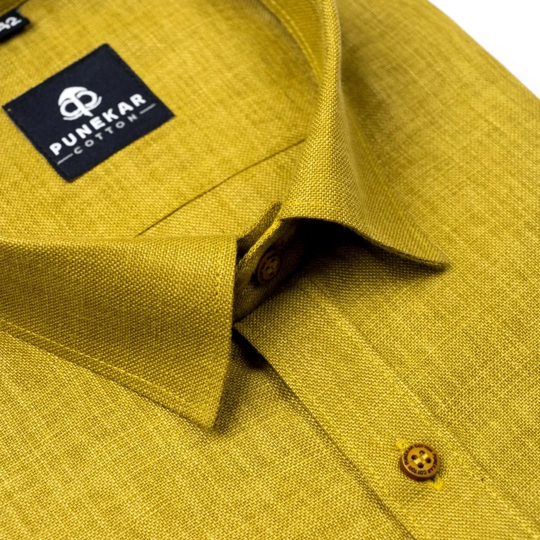 Dark Yellow Color Blended Linen Shirt For Men's