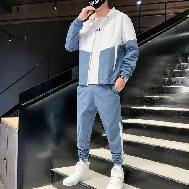 Dropshipping Patchwork Hip Hop Casual Men's Sets 2021 Korean Style 2 Piece Sets Clothes Men Streetwear Fitness Male Tracksuit