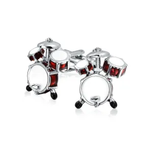 Drummer Musician Drum Set Shirt Cufflinks Brown Silver Tone Steel