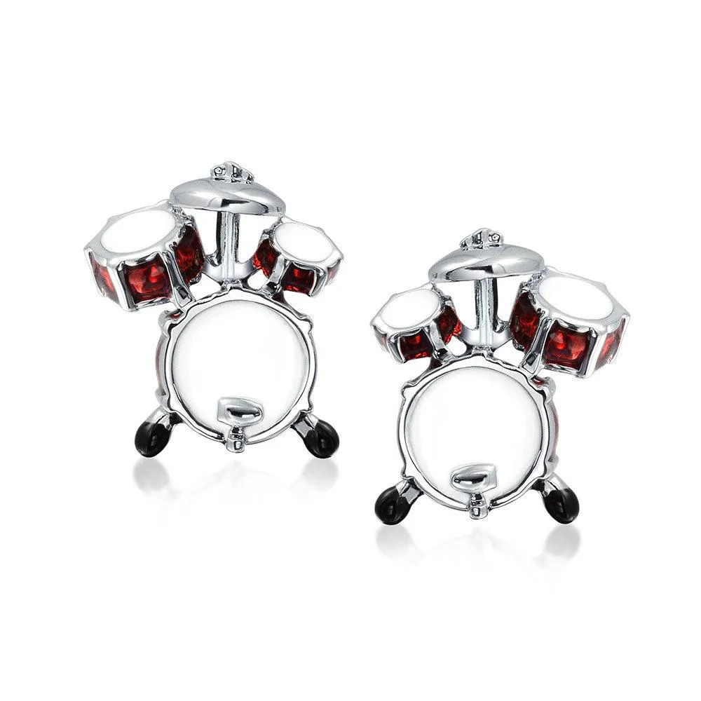 Drummer Musician Drum Set Shirt Cufflinks Brown Silver Tone Steel