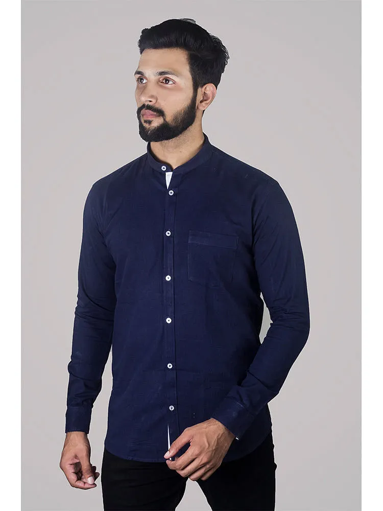 Formal Shirts for Men - Blue Solid Linen Formal Men Shirt