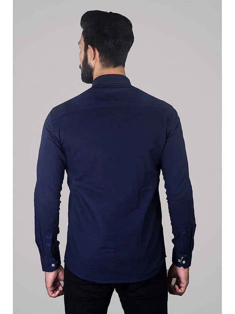 Formal Shirts for Men - Blue Solid Linen Formal Men Shirt