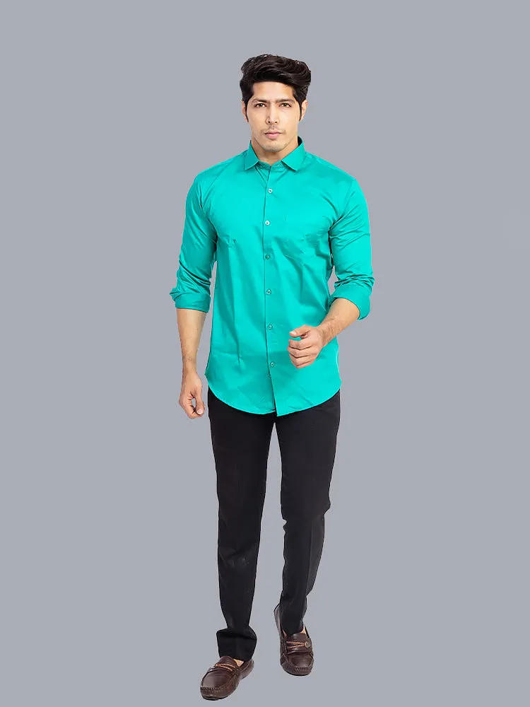 Formal Shirts for Men - Turquoise Solid Giza Formal Men Shirt