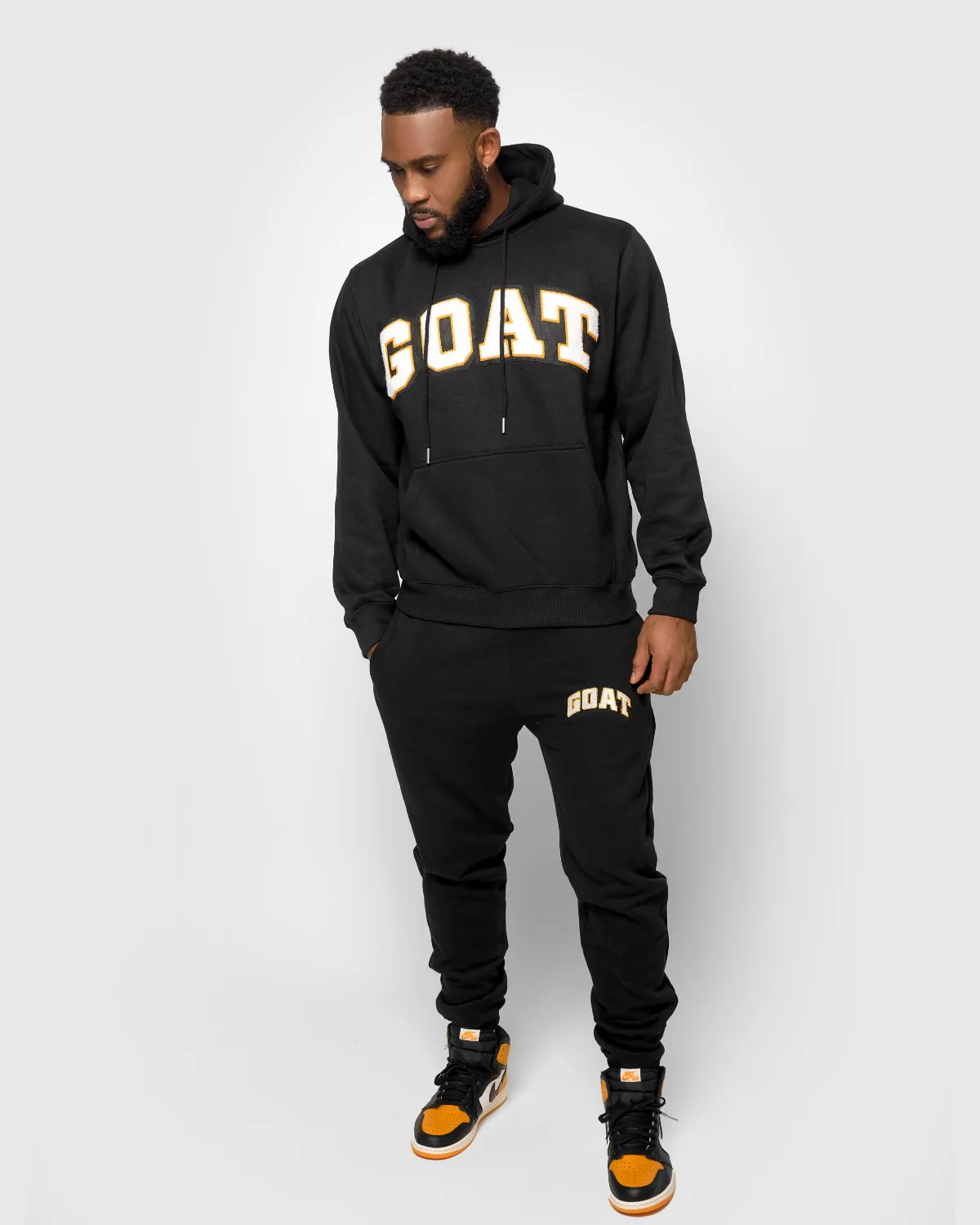 GOAT Arch Logo Chenille Sweatsuit (Black/Yellow Toe)