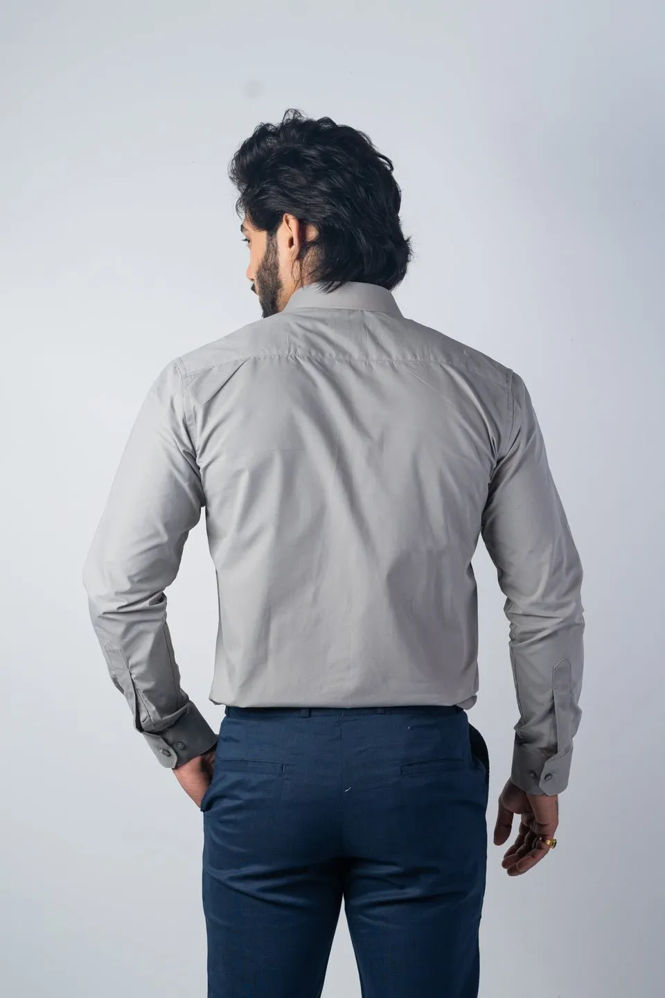 Grey Color Lycra Twill Cotton Shirt For Men