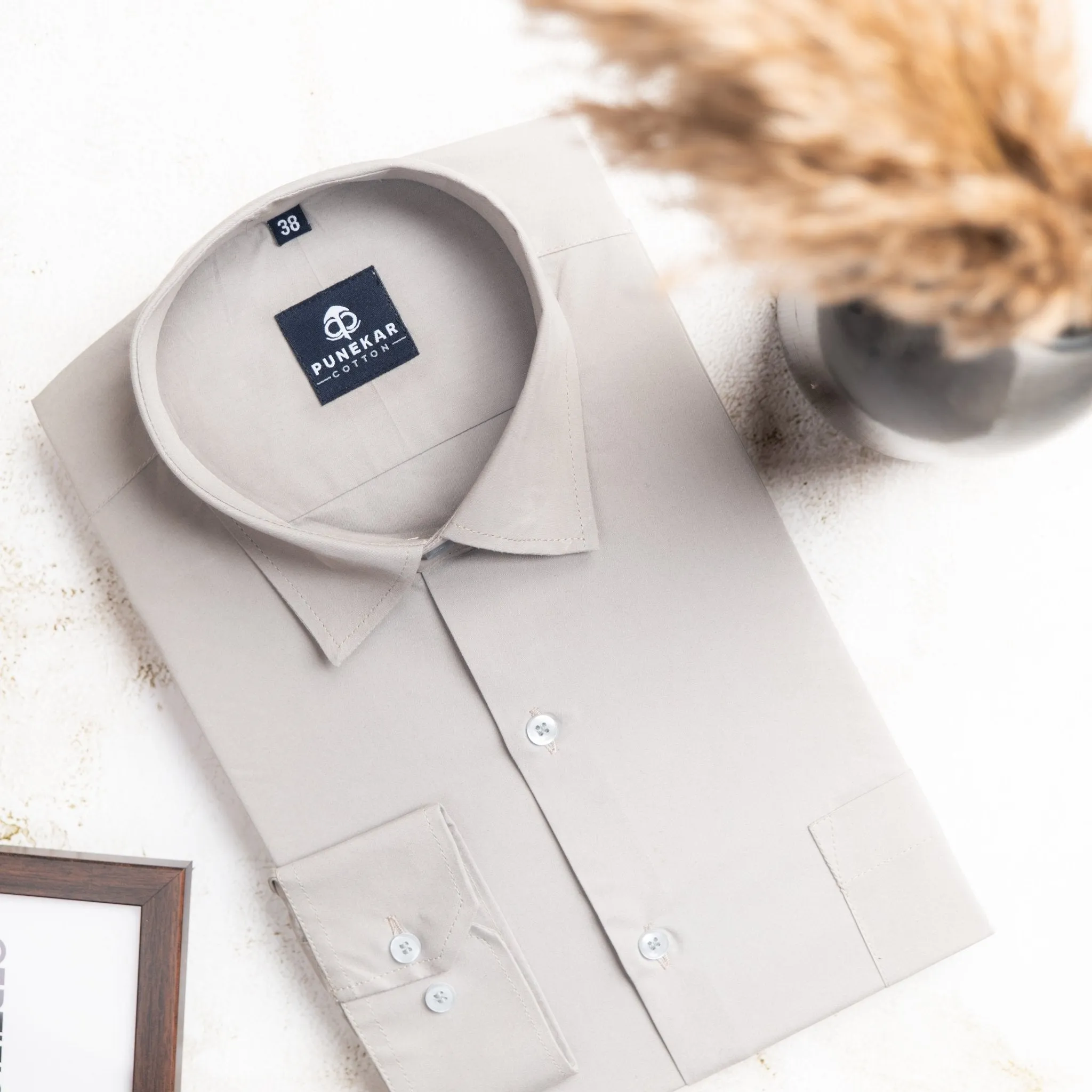 Grey Color Lycra Twill Cotton Shirt For Men