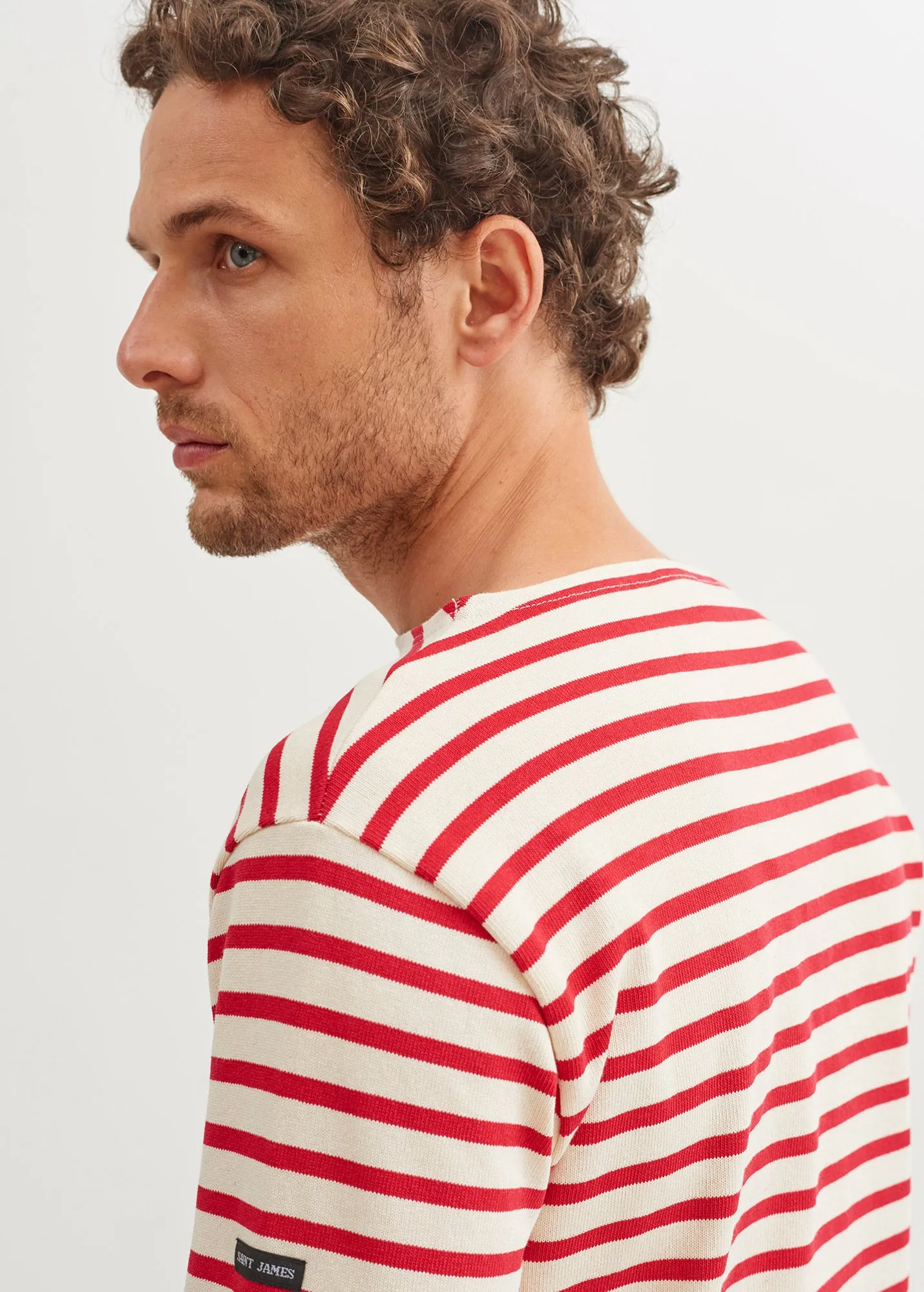 Guildo striped sailor shirt - boat neck, in thick cotton (ECRU/TULIPE)