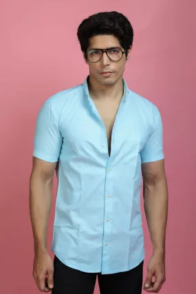 Half Shirt for Men - Men Casual Plain Mint Blue Shirt