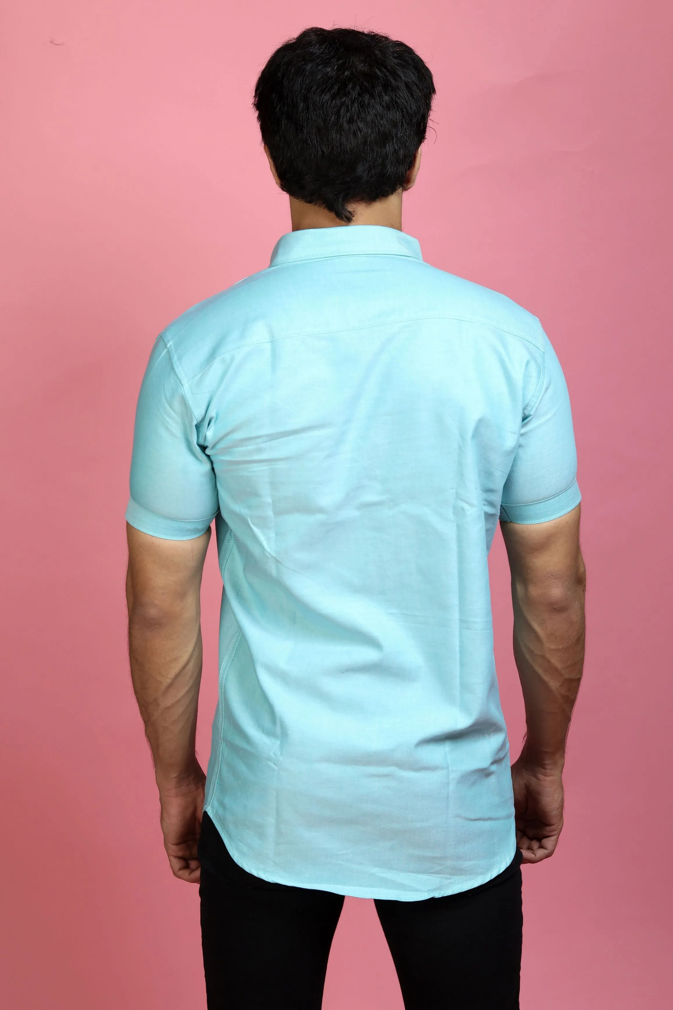 Half Shirt for Men - Men Casual Plain Mint Blue Shirt