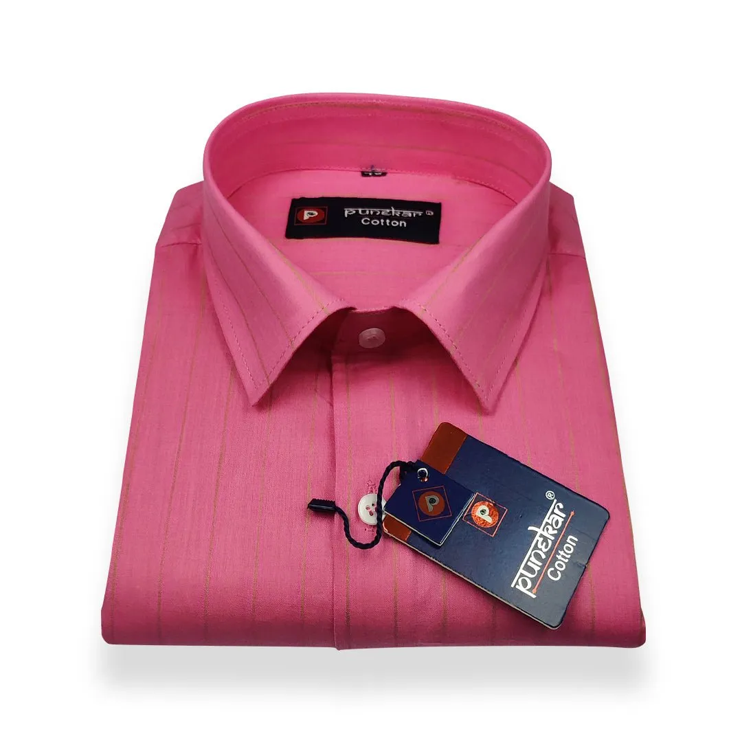 Hot Pink Color Lining Cotton Shirt For Men