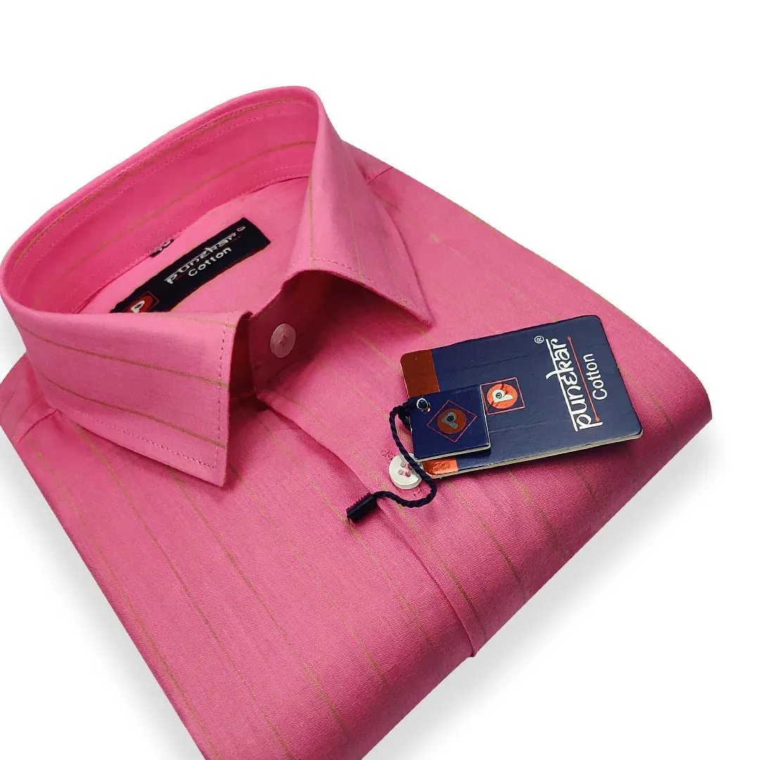 Hot Pink Color Lining Cotton Shirt For Men