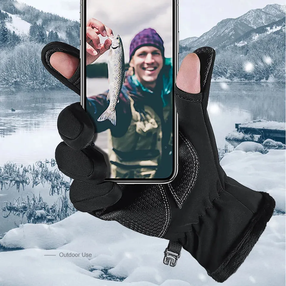 Insulated Fishing Gloves 2-Finger Flip Gloves Non-Slip Waterproof