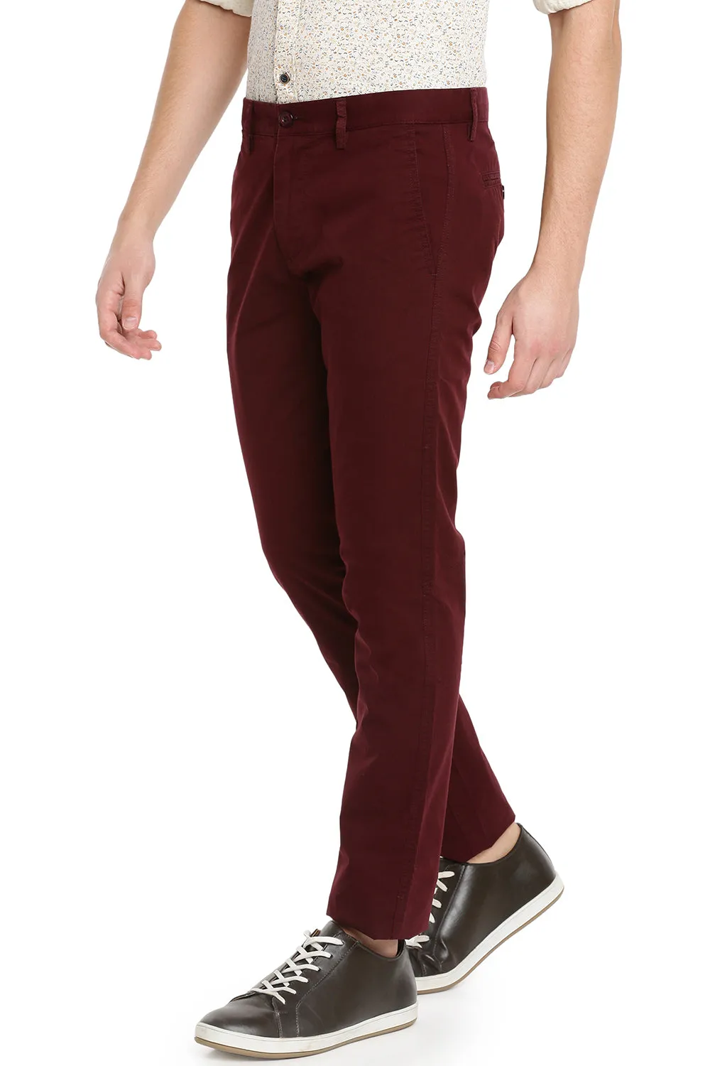 JDC Men Burgundy Solid Trouser