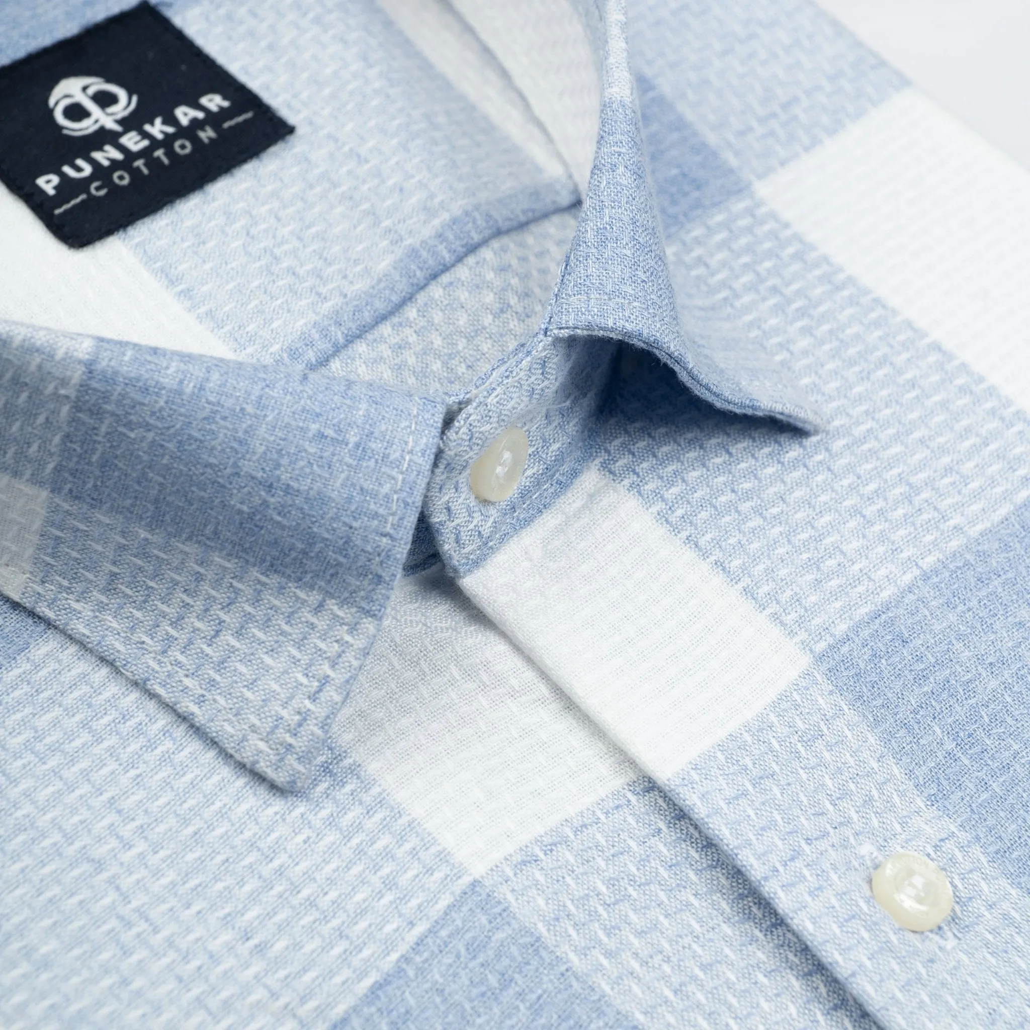 Light Blue Color Checks Pure Cotton Shirt For Men