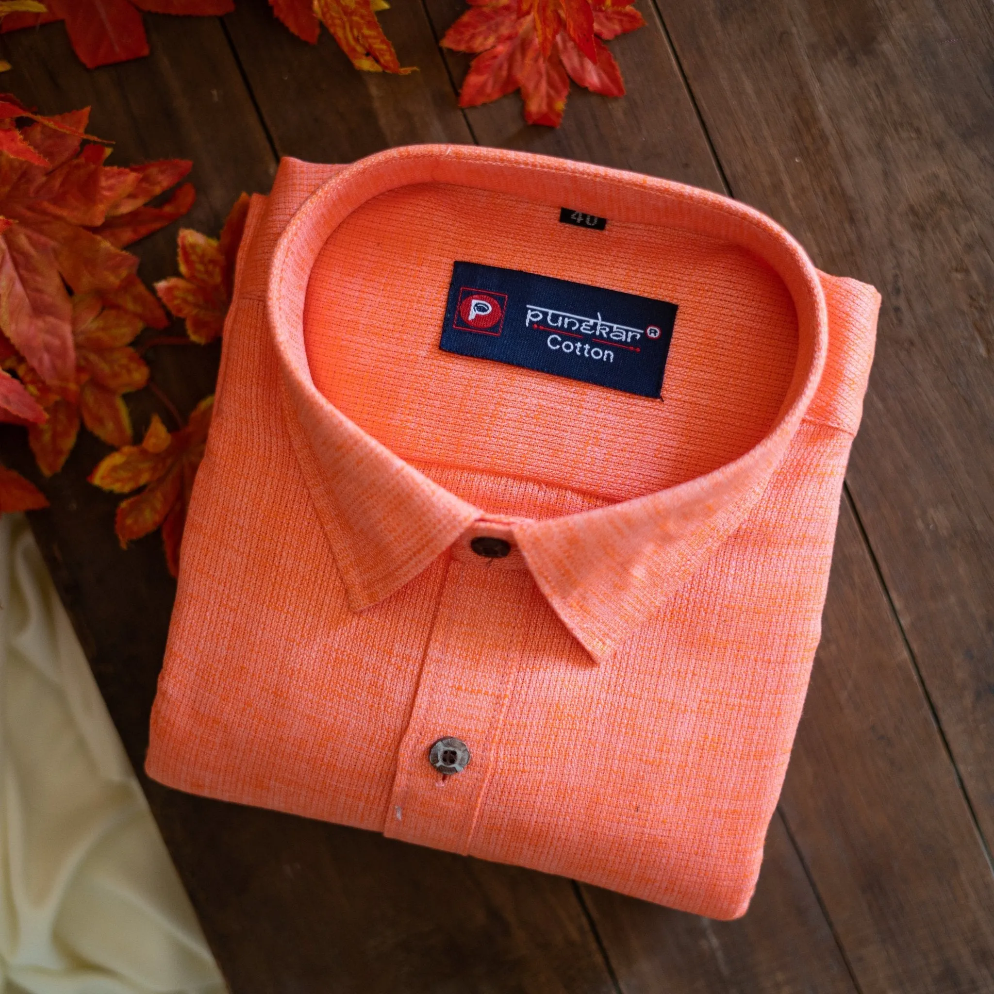 Light Orange Color Combed Cotton Shirts For Men