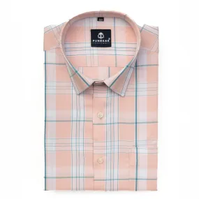 Light Pink Color Tartan Checks Cotton Causal Shirt For Men