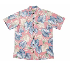 Light Red Leaf Print Hawaiian Shirt | Blue and Red