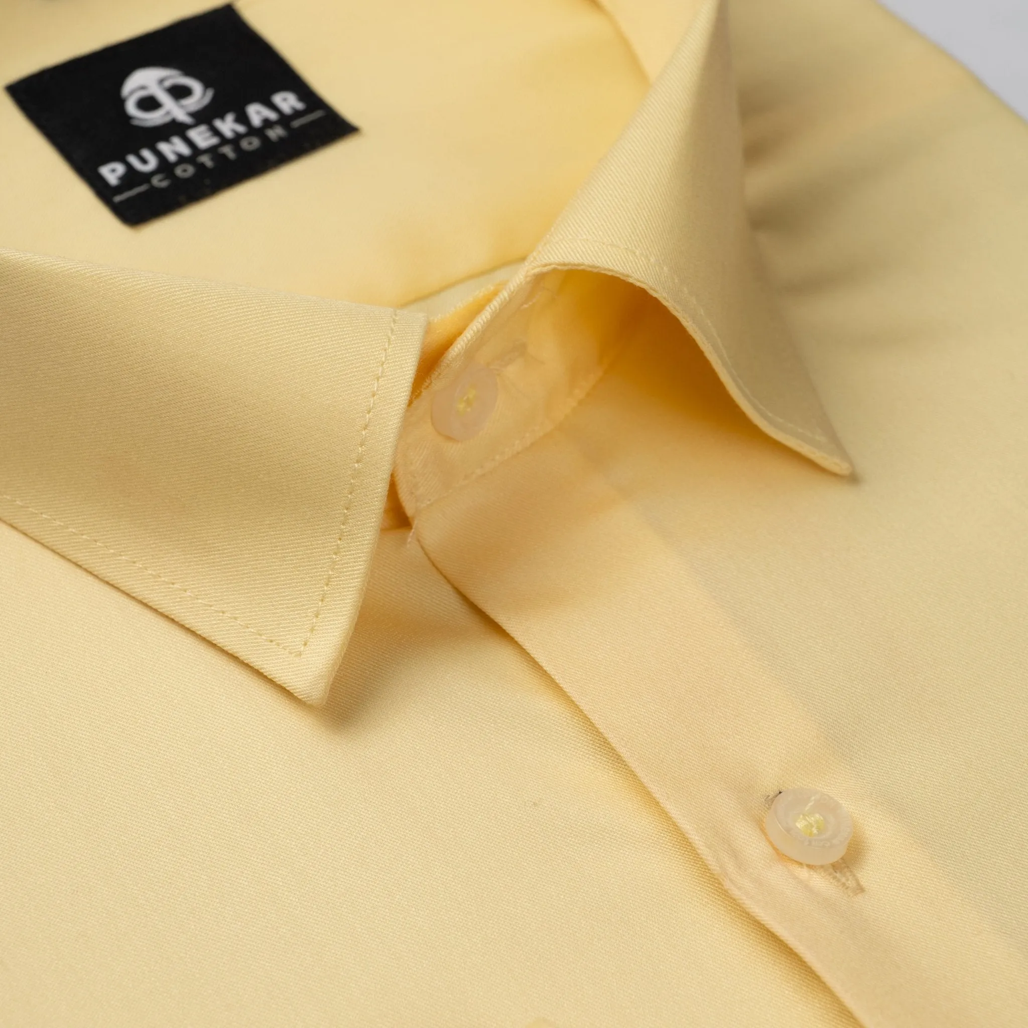 Light Yellow Soft Satin Cotton Shirt For Men