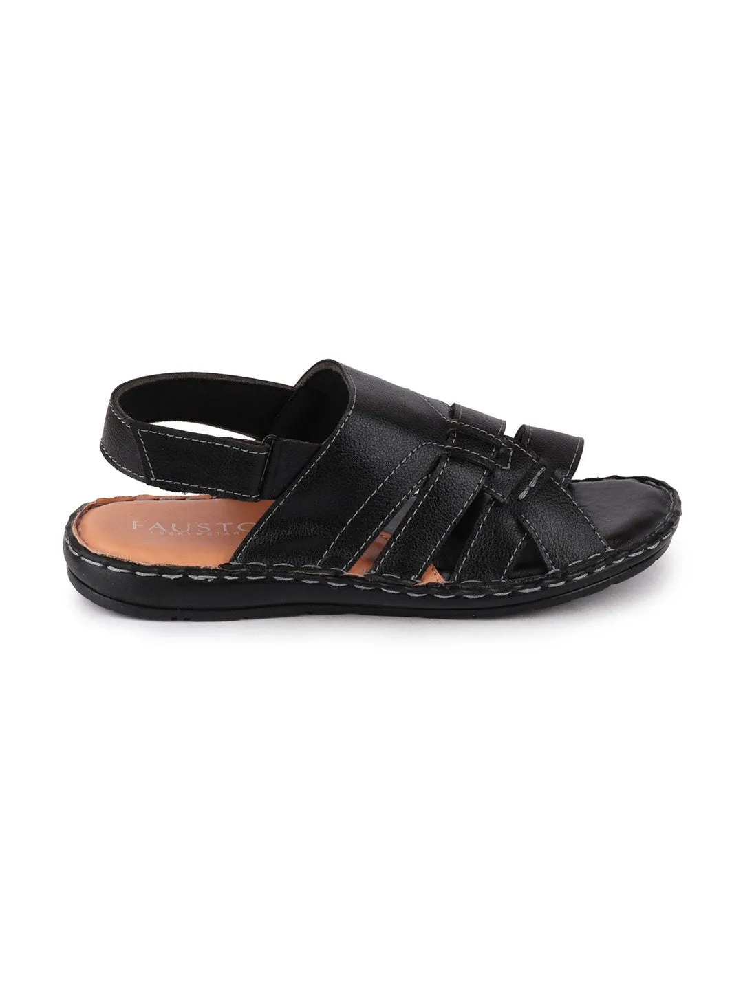 Men Black Casual Hook & Loop Sandals