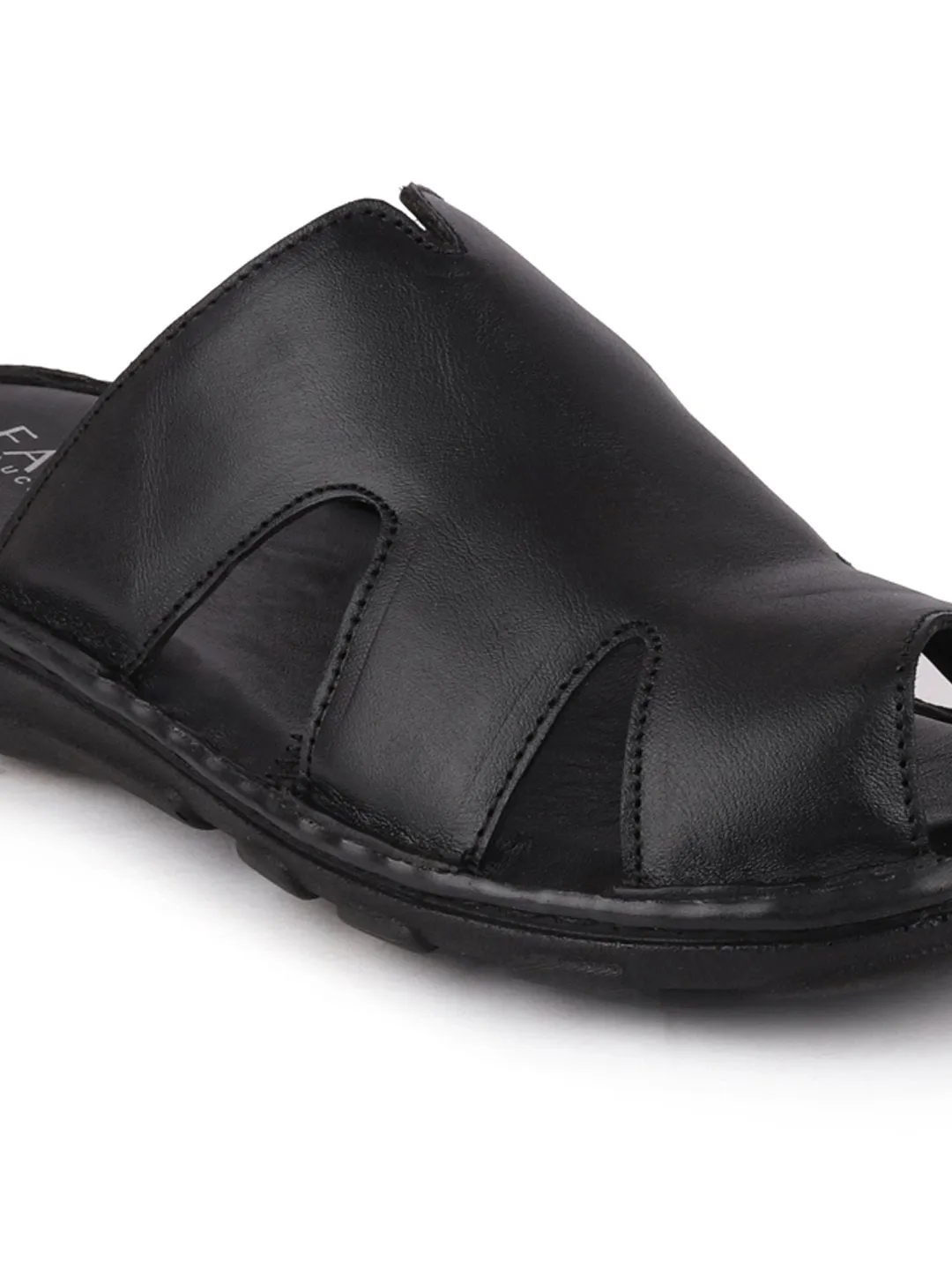 Men Black Casual Leather Slip-On Slippers