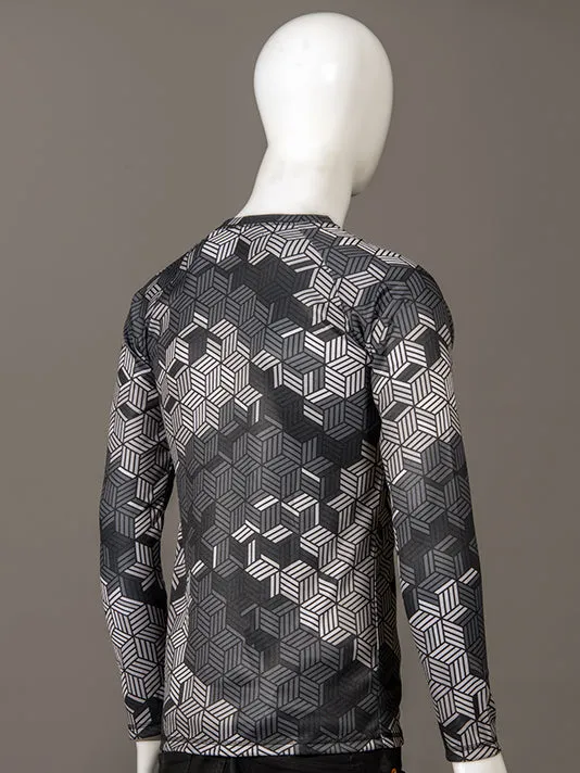 Men Crew Neck Charcoal Geometric Printed Sports T-shirt