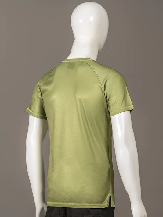 Men Crew Neck Green Printed Sports T-shirt