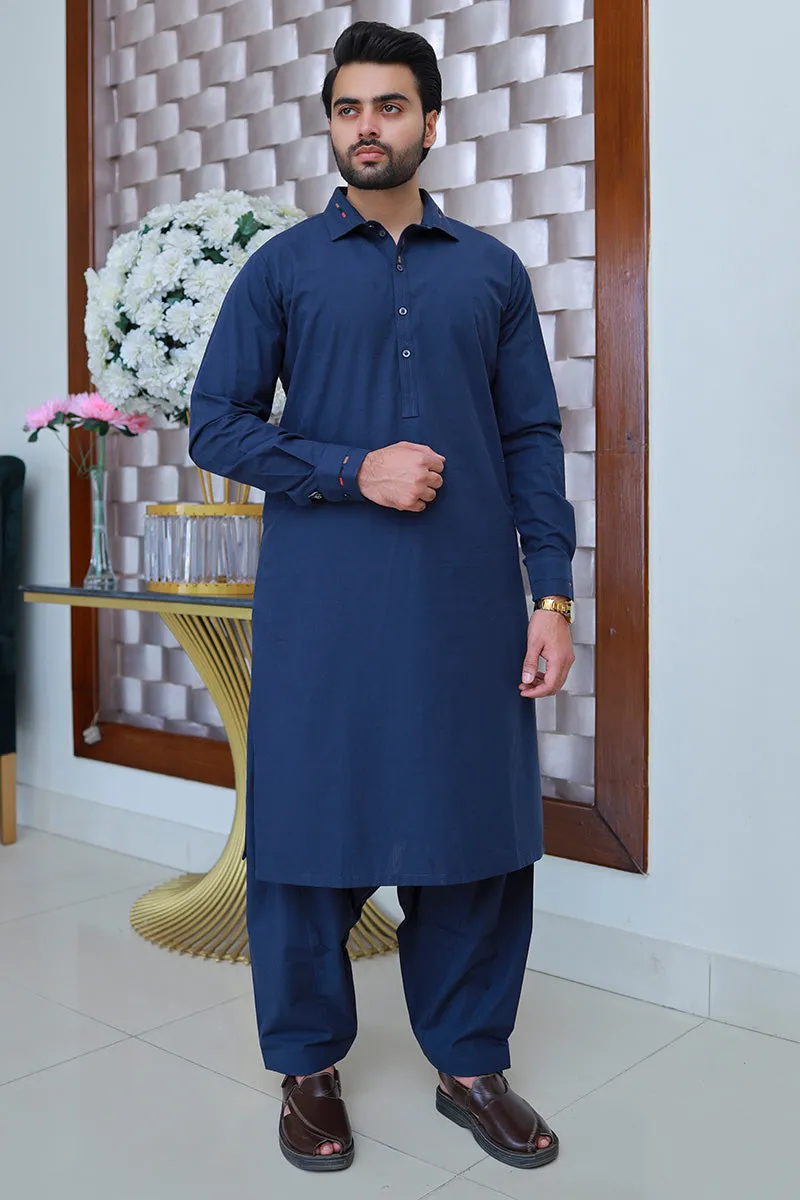 Men Premium Cotton Chambray Suit Navy