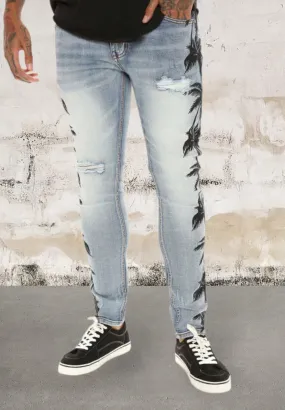 Men ripped skinny palm tree Jeans