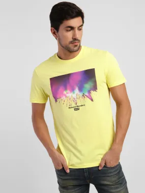 Men's Abstract Print Crew Neck T-shirt Yellow