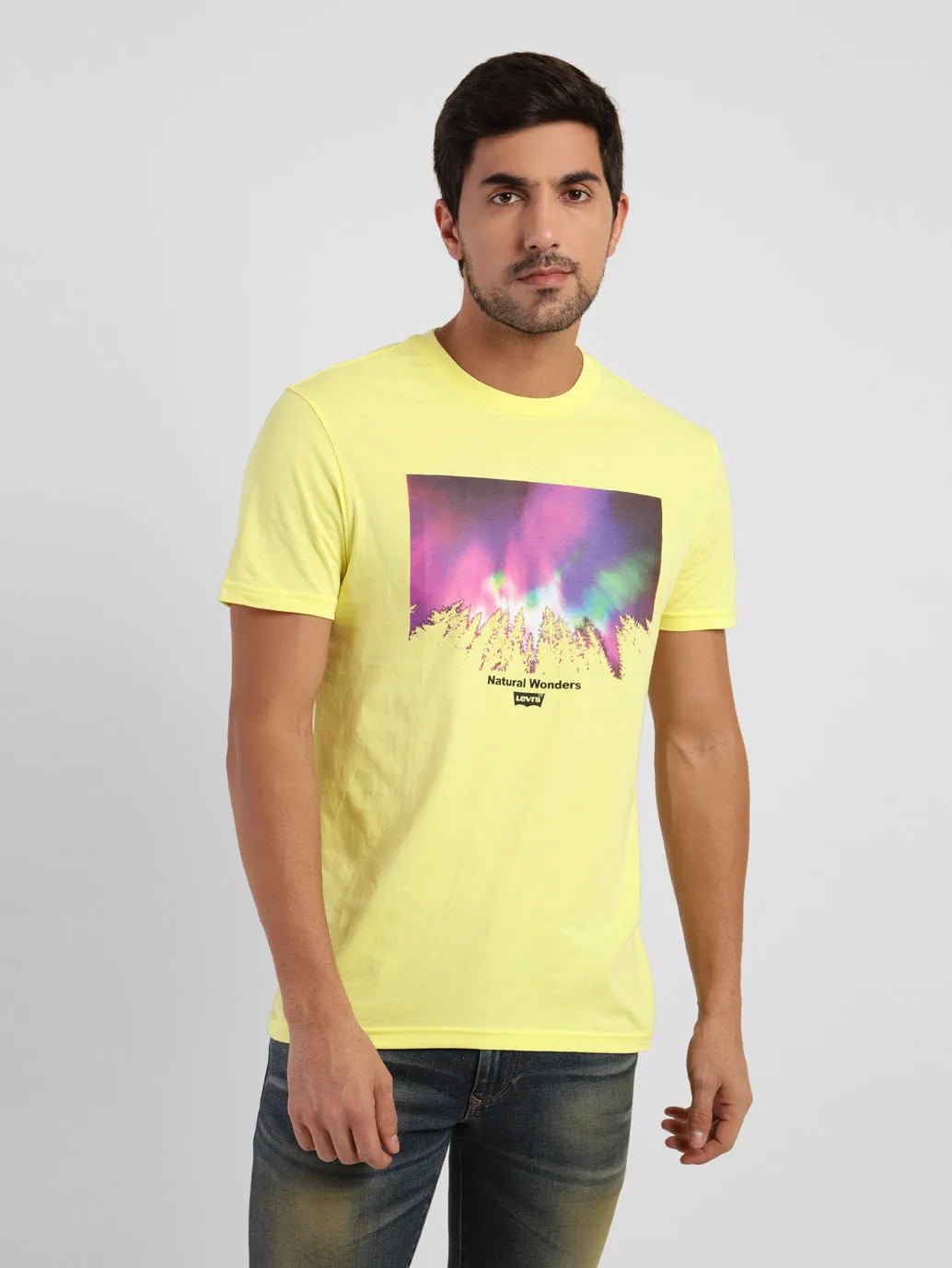 Men's Abstract Print Crew Neck T-shirt Yellow