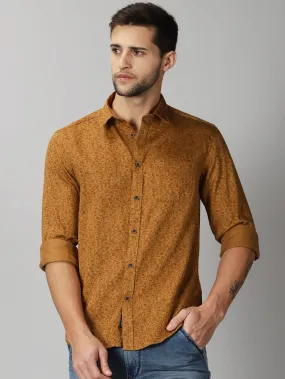 MEN'S BROWN PRINT SLIM FIT SHIRT